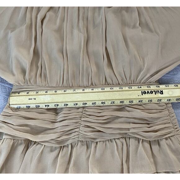 NWT Gianni Bini Sz 12 Piper Ruched Chiffon Feminine Romantic Soft Beige Dress - Picture 12 of 13